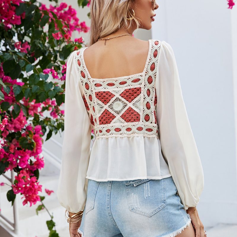 Summer Crocheted Hollow Out Cutout Embroidered Top - Image 5