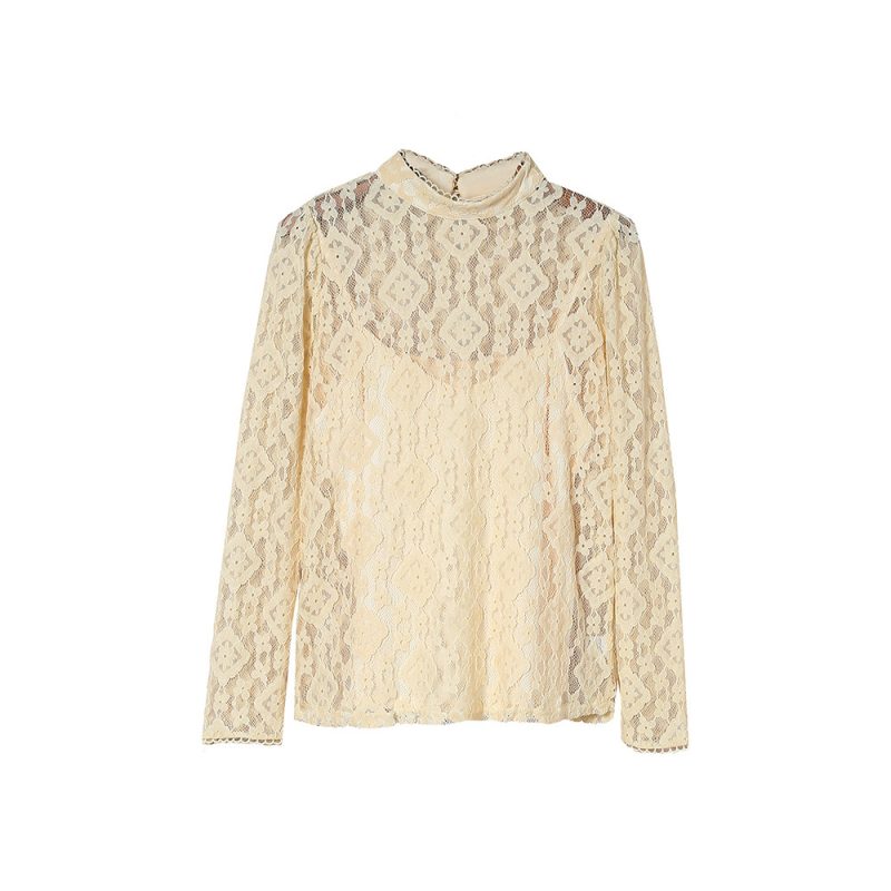 Lace Long Sleeved Top Women Summer Hollow Out Thin Faux Two Layer T shirt - Image 5
