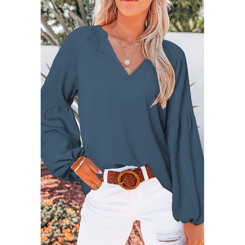 Fall V neck Pullover Chiffon Shirt Women Loose Long Sleeved Casual T shirt - Image 3