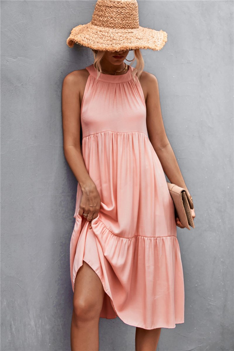 Women Clothing Spring Summer Popular Loose Casual Halter Stitching Dress - Image 2