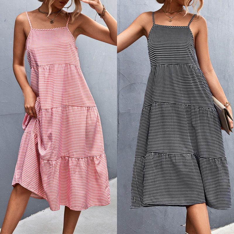 Women Clothing Spring Summer Classic Plaid Camisole Dress - Image 5