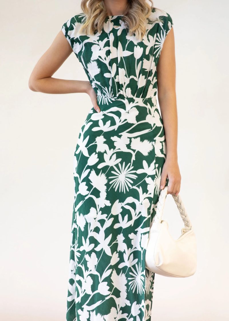 Round Neck Short Sleeve Printed Fold Split Dress Women  Clothing - Image 2