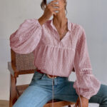 Autumn New Polka Dot Chiffon Lace Stitching Loose Office Women Shirt