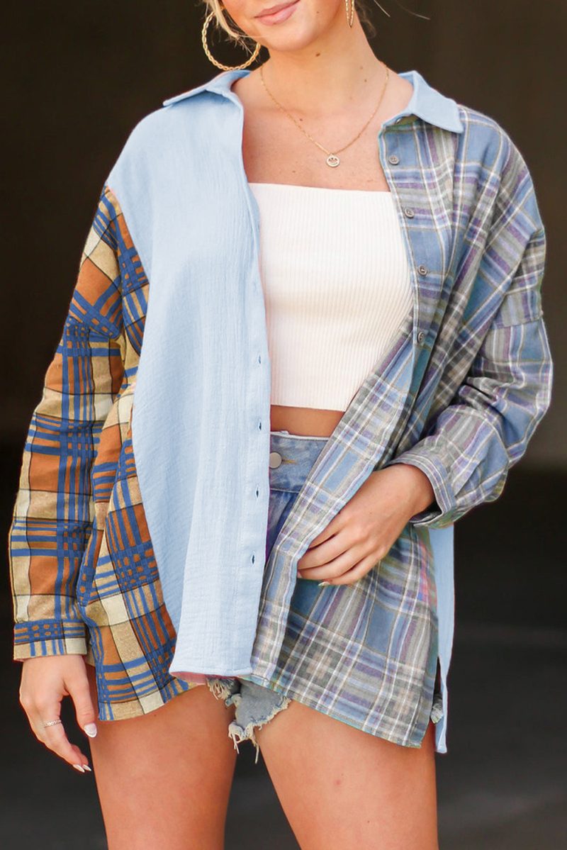 Fall Casual Plaid Stitching Thin Shacket Women - Image 2