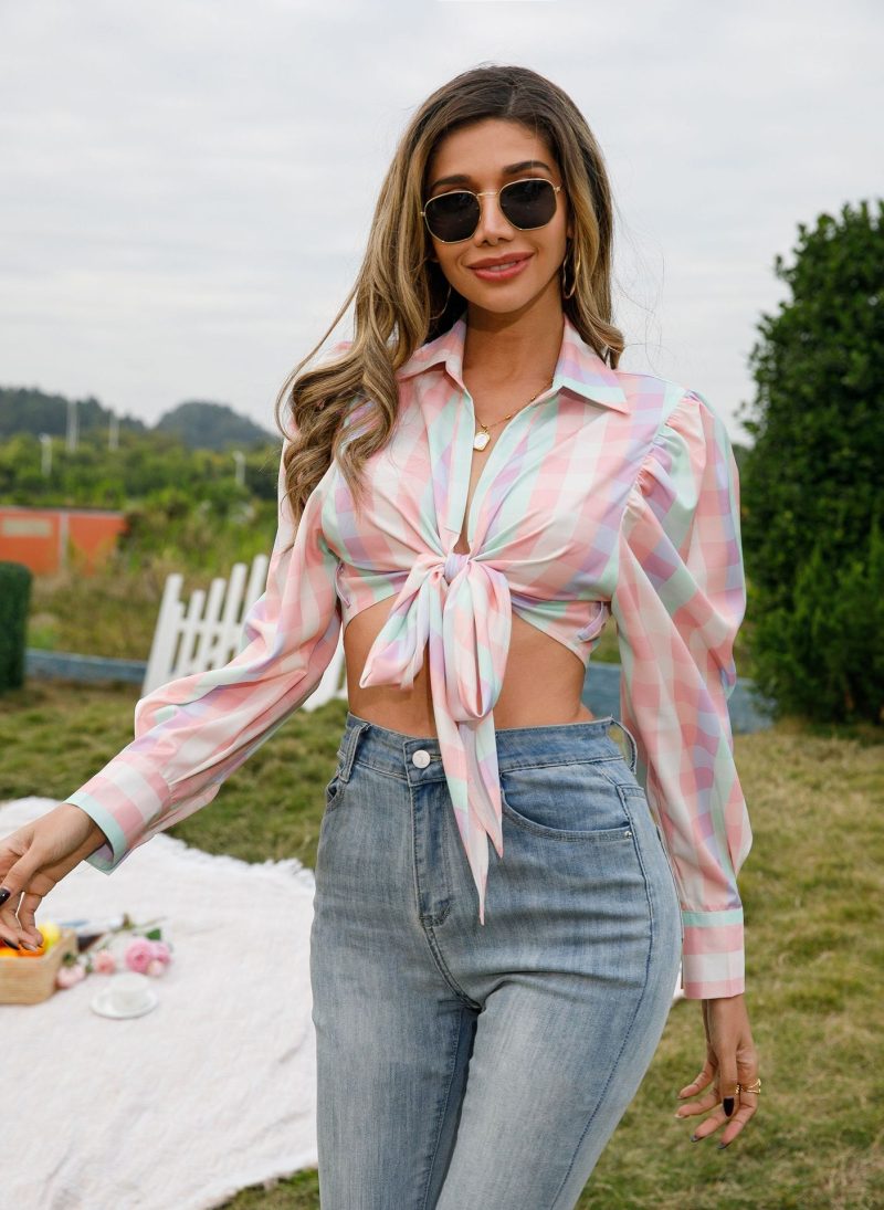 Spring Summer Plaid Long-Sleeved Cardigan Casual Shirt Women - Image 4