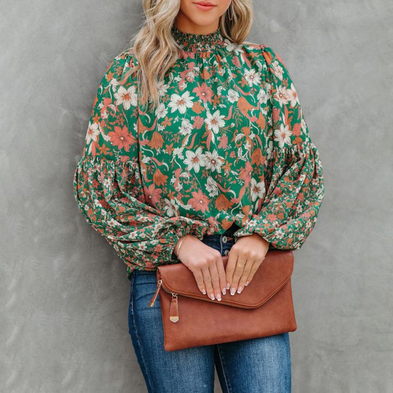 Printing Lantern Long Sleeve Loose Casual Shirt Autumn Winter Women Clothing - Image 2