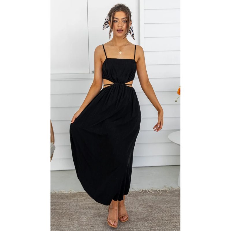 Sundress Spring Summer Office Lace-up Cropped Outfit Strap Maxi Dress - Image 4