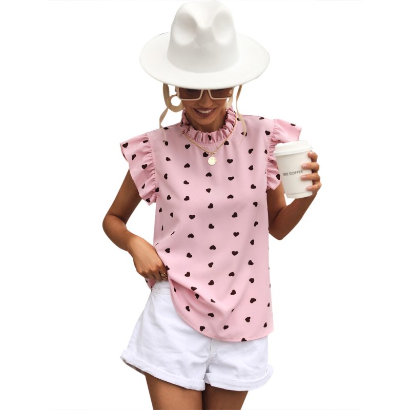 Women Clothing Casual Ruffled Short Sleeves round Neck Polka Dot Shirt Tide - Image 4