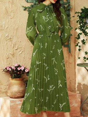 Women Chiffon Long Sleeve French Dress Three Lines Early Autumn Women Wear Maxi Dress