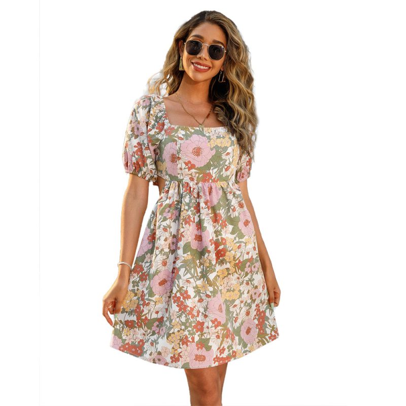 Spring Summer New  Women Clothing Dress Fairy Backless Lace-up Short Sleeve Casual Dress for Women - Image 5