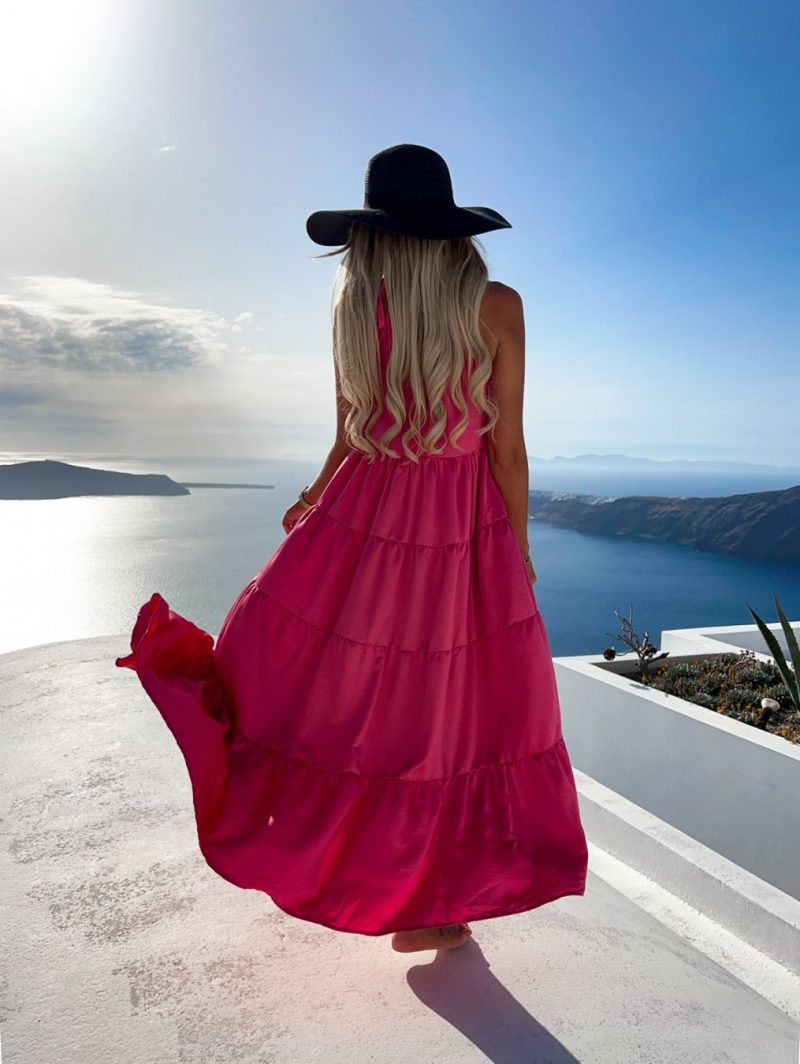Summer Solid Color Sexy Halter Pleated Large Swing Dress - Image 2