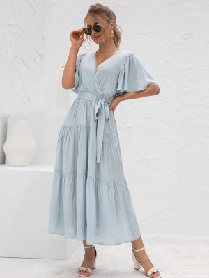 Summer Arrival Women Clothes Sexy V-neck Long Patchwork Dress