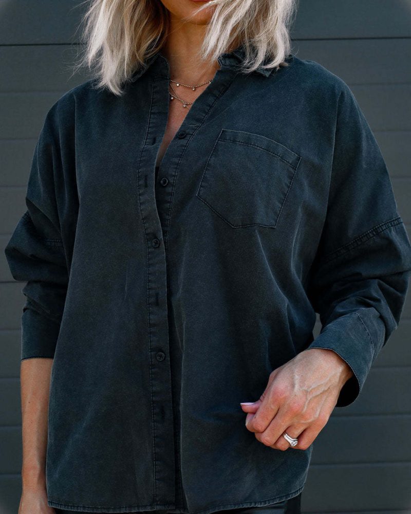 Autumn Winter Casual Collared Breasted Loose Top Denim Shirt - Image 3