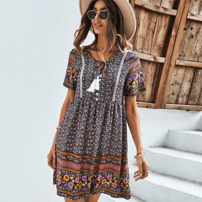 Self-Developed Designed Women Wear Printed Dress Summer Bohemian