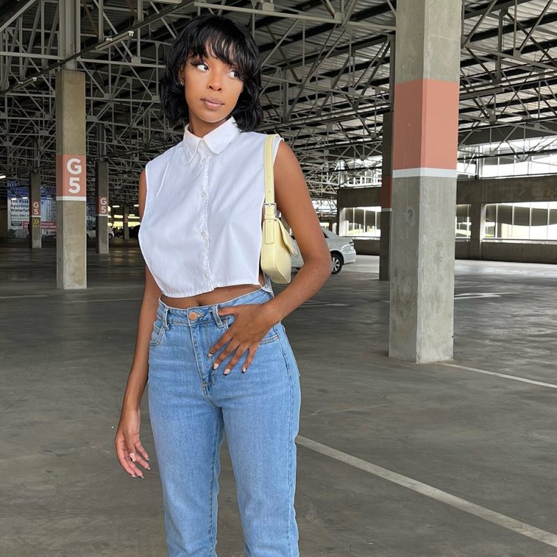 Women Clothing Spring Summer Hollow Out Cutout Cropped Blouse Collar Loose Shirt Women - Image 2