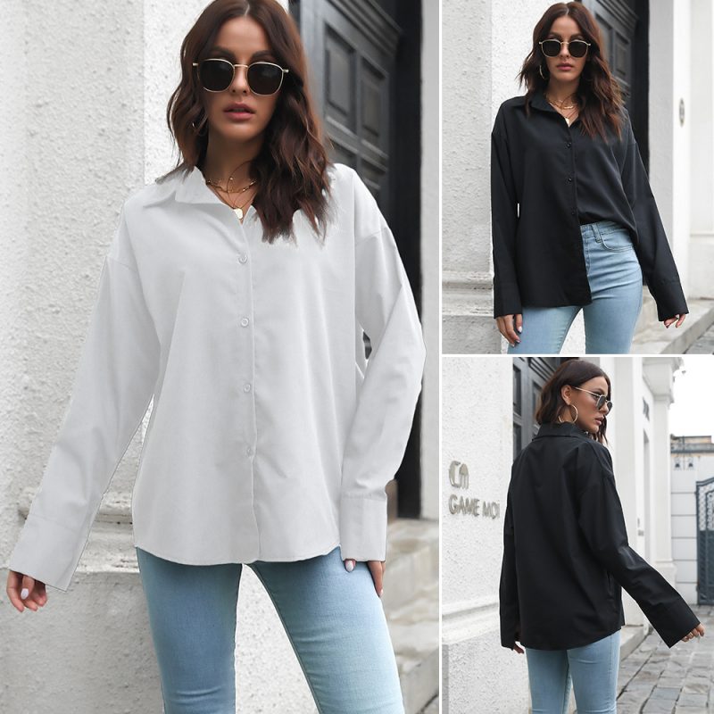 Cotton Drop-Shoulder Sleeve Large Cuff Long Sleeve Shirt Women Design Loose Shirt - Image 5