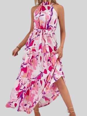 Printed Bohemian Sleeveless Ruffle Dress Beach Dress Flounced Dress