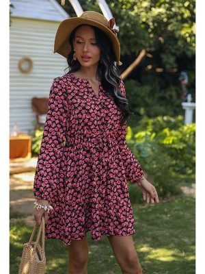 Sweet Printed Long-Sleeved Dress for Women