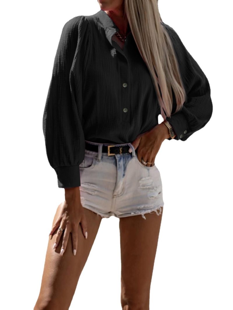 Button Street Tide Brand Autumn Lantern Long Sleeve Pullover Shirt Lady Top - Image 4