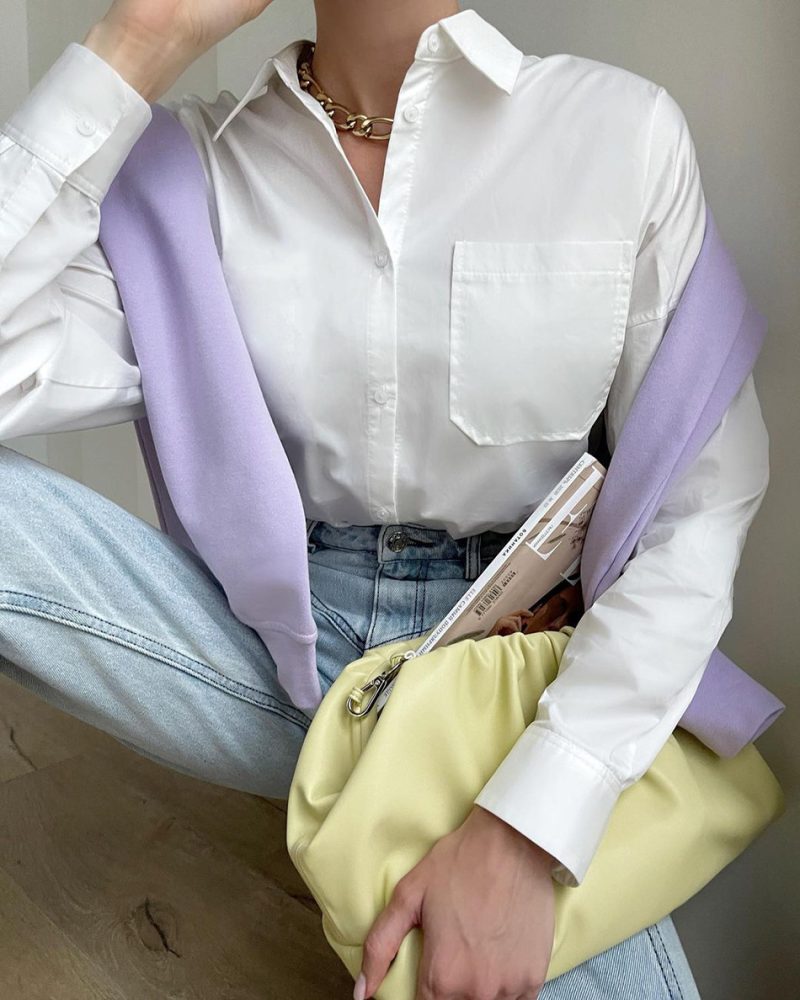 spring Summer Long Sleeve Irregular Asymmetric Design Single Pocket Solid Color Shirt - Image 5