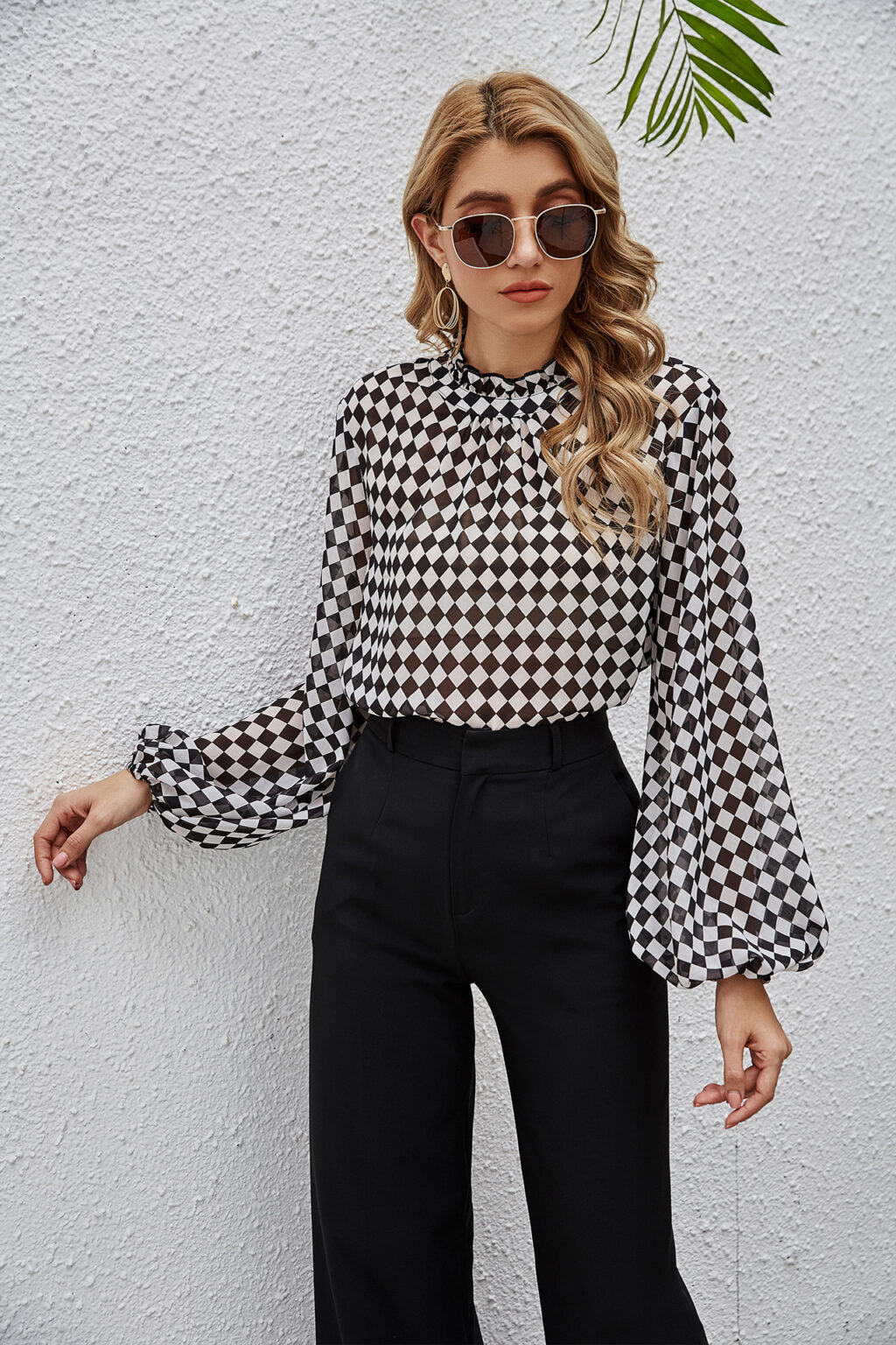 Sleeve Loose Chiffon Women T-shirt Square Plaid Spring Casual Small Shirt - Image 3
