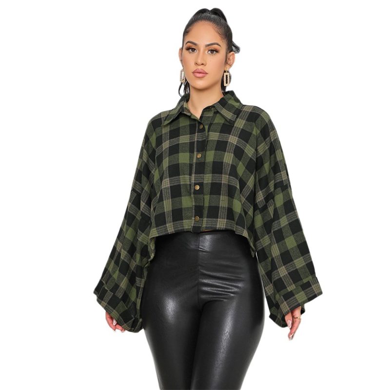 Short Loose Single Breasted Plaid Women Top - Image 2