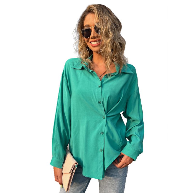 Women Clothing Shirt Summer Breasted Loose Long Sleeve plus Size Top for Women - Image 4