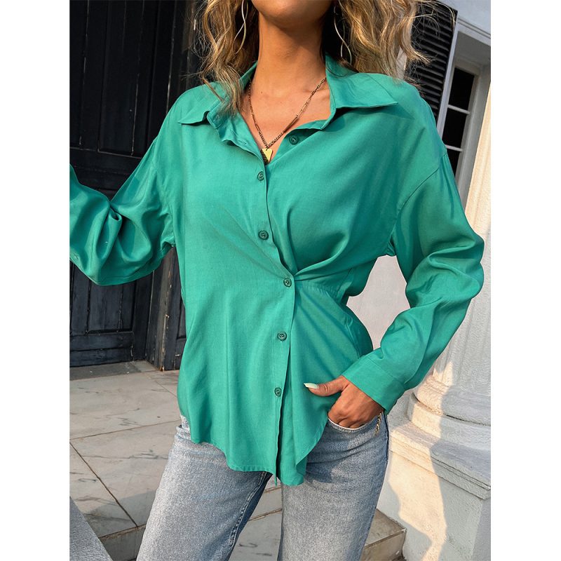 Women Clothing Shirt Summer Breasted Loose Long Sleeve plus Size Top for Women - Image 3