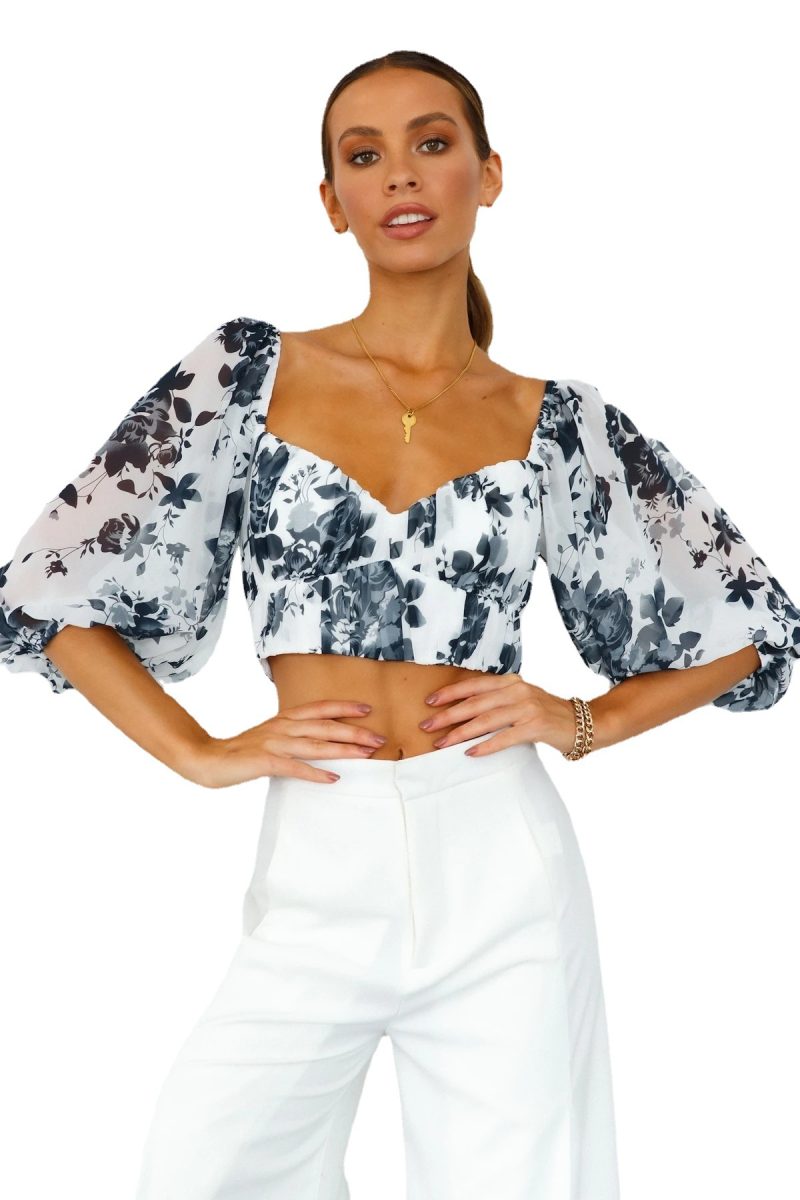 Printed Chiffon Back Criss Cross High Waist with Straps Top - Image 4