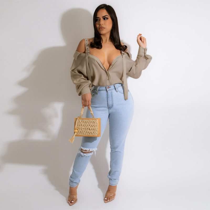 Solid Color Sling Women Shirt - Image 2