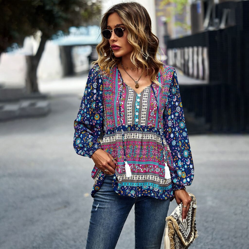 Bohemian Casual Vacation Top Spring Autumn Four Seasons Shirt - Image 2