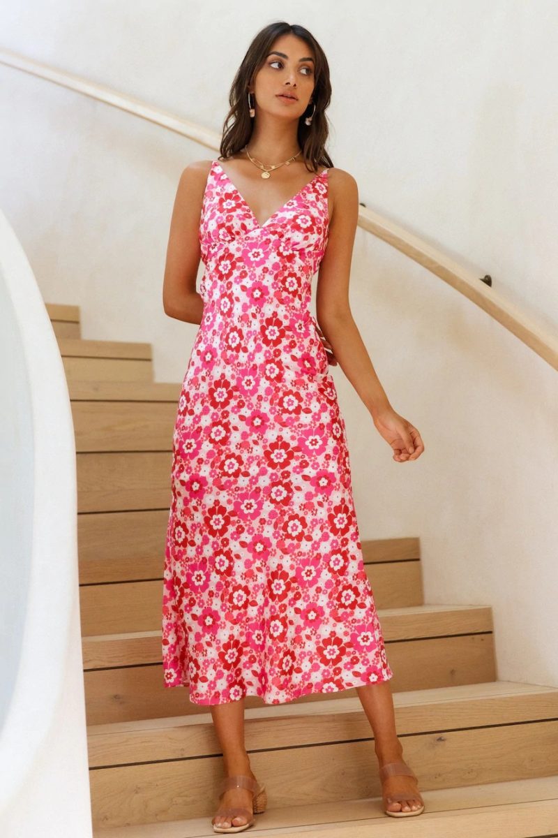 Summer Sexy Backless Spaghetti Straps V-neck Sleeveless Printed Slim Dress - Image 3