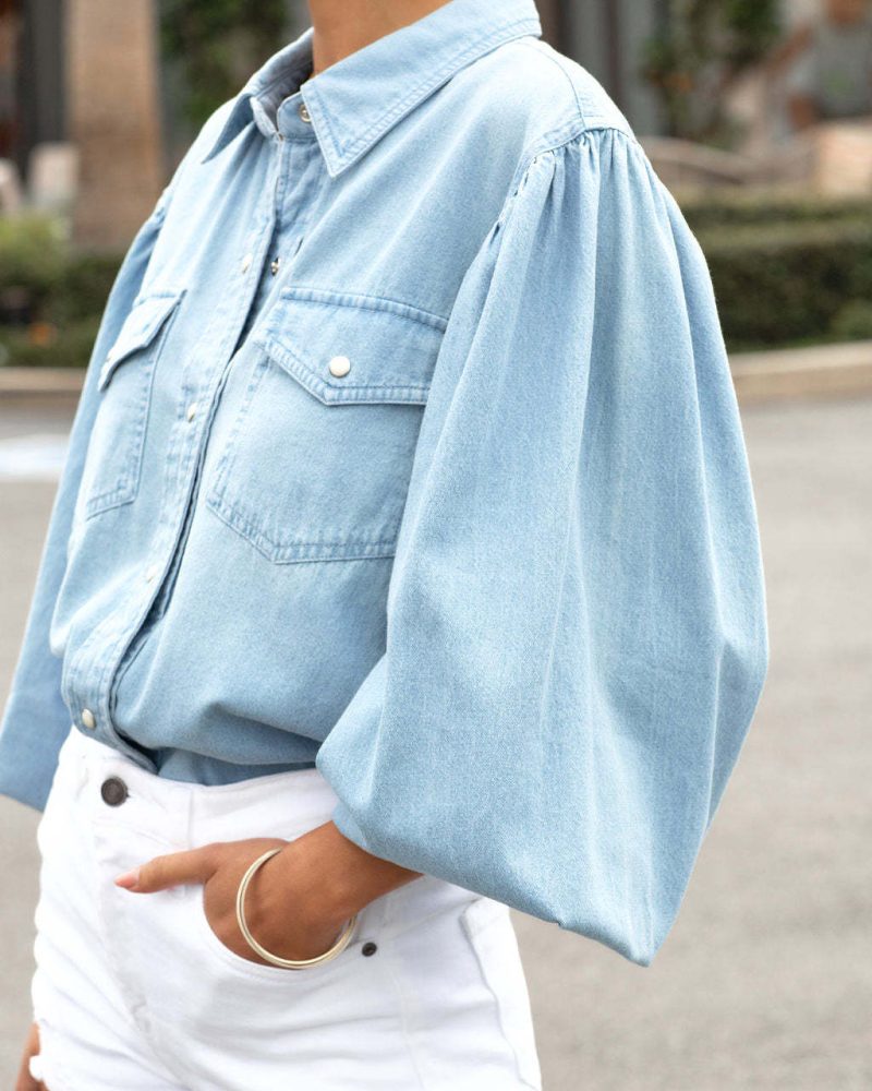 Denim  Women Autumn Winter Casual Washed Denim Shacket - Image 2