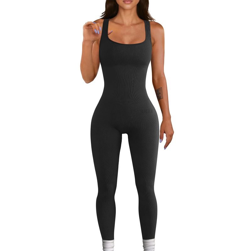 Women Clothing Sleeveless Vest Jumpsuit Thread Square Collar Hip Raise Slim Fit Sexy Jumpsuit - Image 4