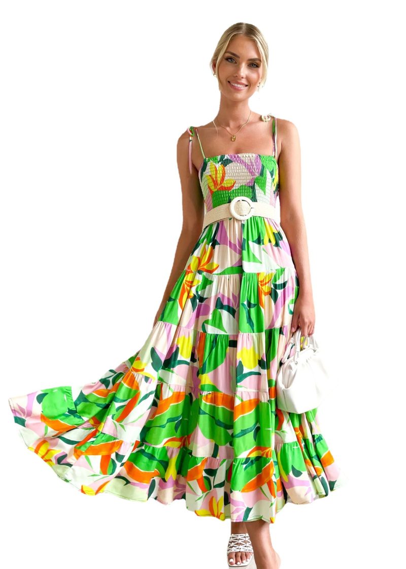 Summer Women  Clothing Sexy Solid Color/Printed Strap Bohemian Dress - Image 4