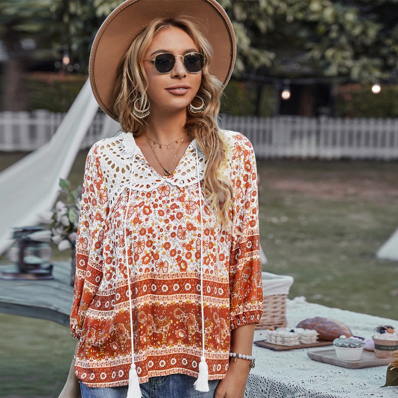 Bohemian Casual Vacation Top Spring Summer Small Shirt - Image 3