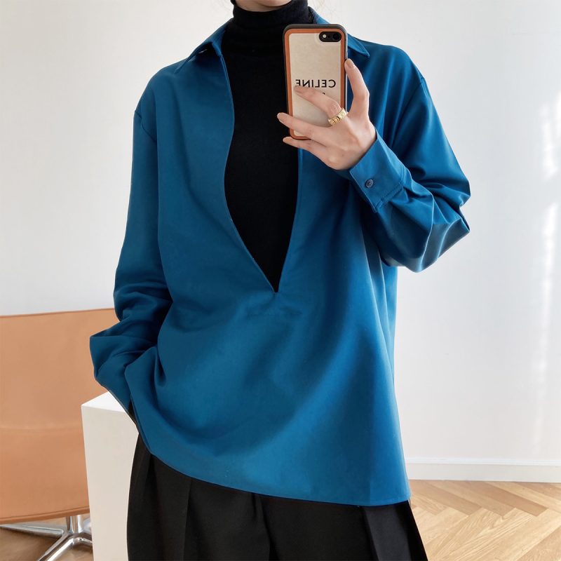 Autumn Young Long Sleeve V-neck Shirt Women Fashionable Outerwear Bandage  Top - Image 3