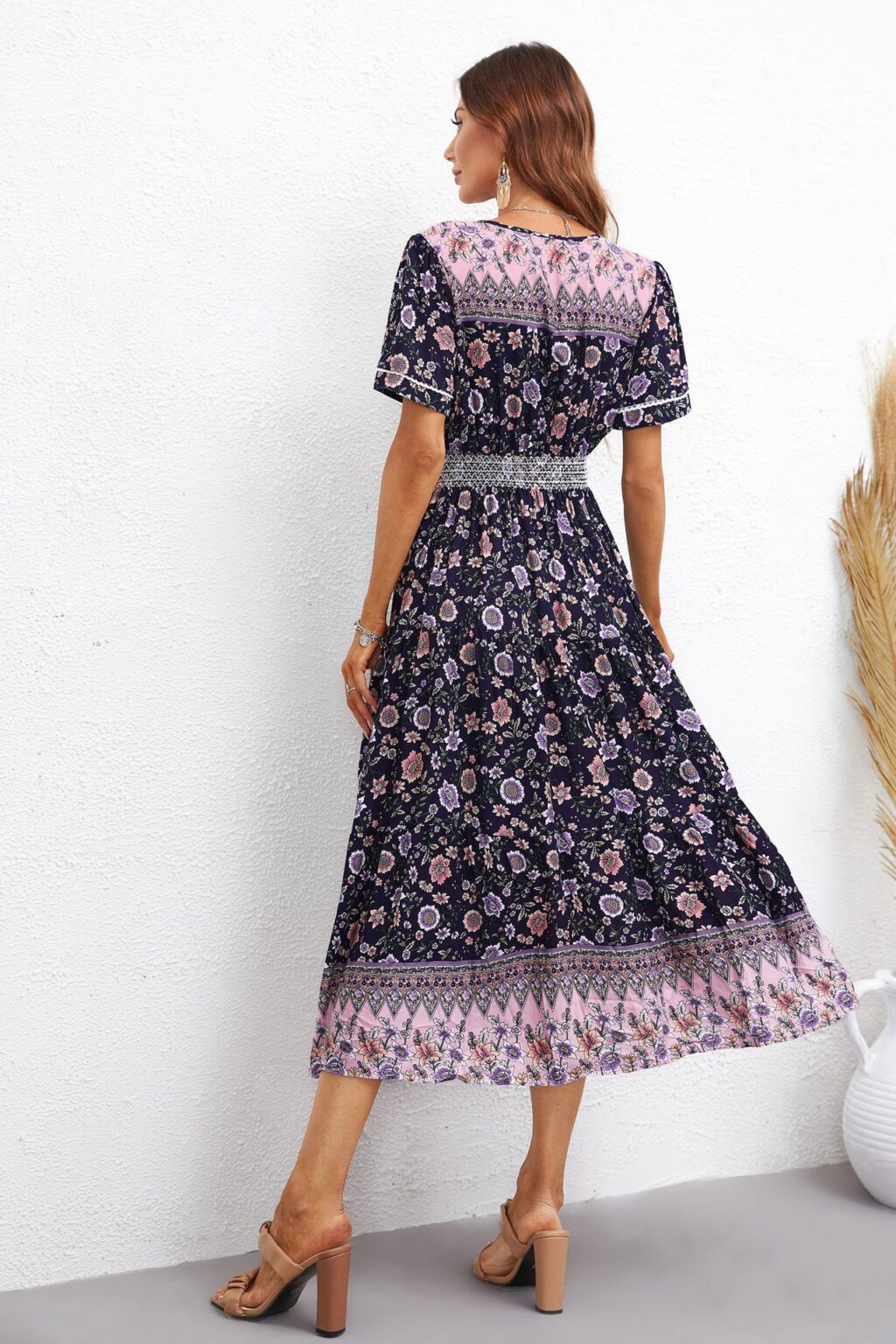 Women Dress Short Sleeve Printed Maxi Dress - Image 3