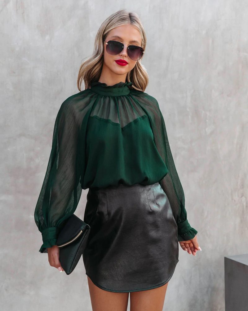 Supply High Neck Lantern Long Sleeve Top Casual Bottoming Shirt - Image 2