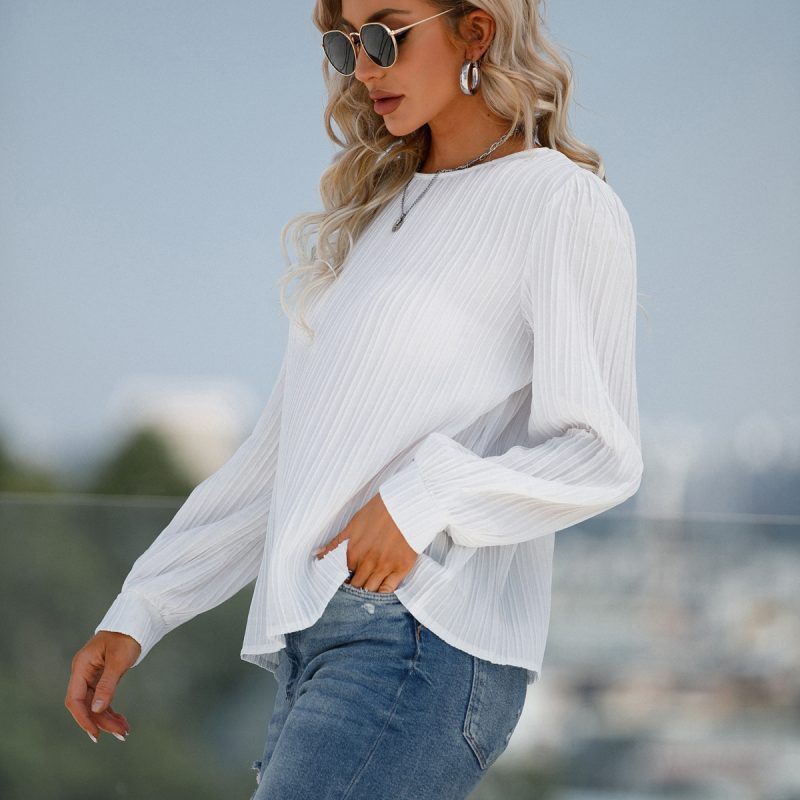 Autumn Winter Long Sleeve round Neck Shirt Women Top - Image 2