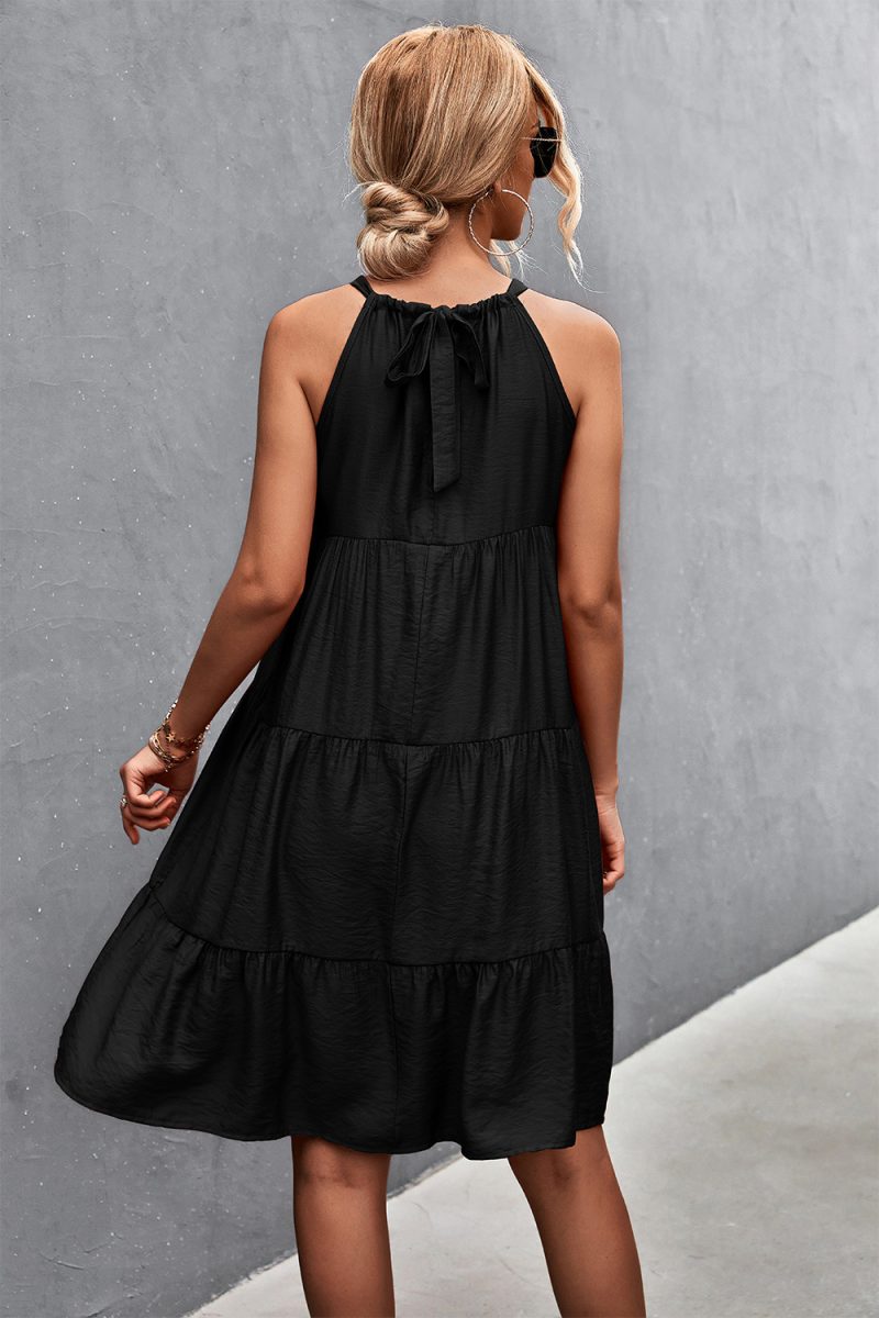 Spring Summer Halter Strap Gathers Stitching Dress for Women - Image 2