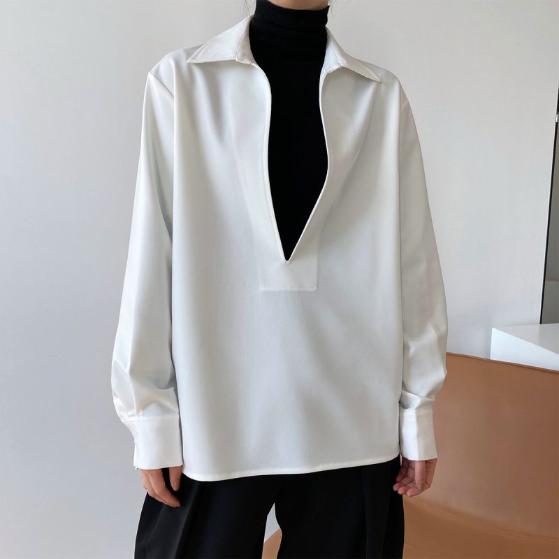 Autumn Young Long Sleeve V-neck Shirt Women Fashionable Outerwear Bandage  Top - Image 4