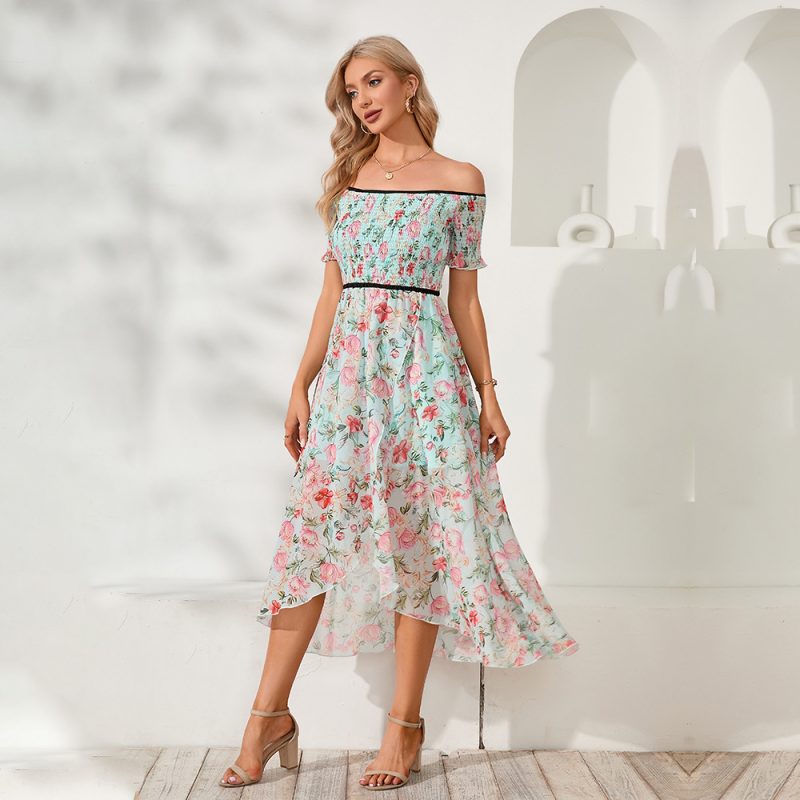 Women Clothing Sexy Slit Wrapped Chest off-Shoulder Floral Dress Jumpsuit Maxi Dress - Image 4