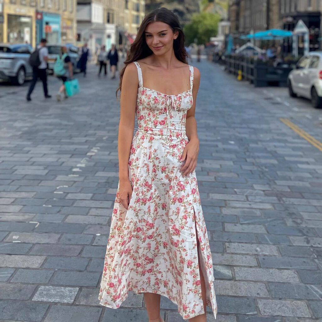 Summer Women Clothing Floral Tie Neck Backless High Slit Dress Summer - Image 3