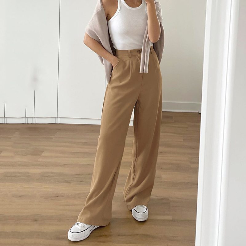 Autumn French Casual Women Clothing Office Cotton Work Pant Straight Leg Pants - Image 2