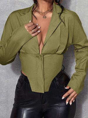 Women Long Sleeved Shirt Zipper Office Mid-Length Solid Color Cardigan Sexy Top Women Spring Summer