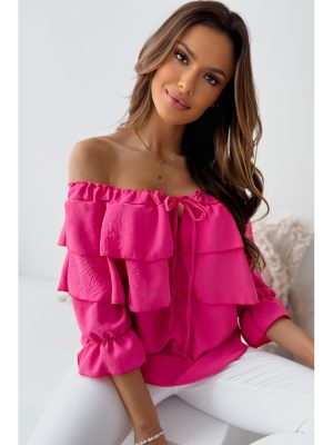 Ruffled Chiffon Shirt Women Three Quarter Sleeve Sexy off Shoulder T-shirt