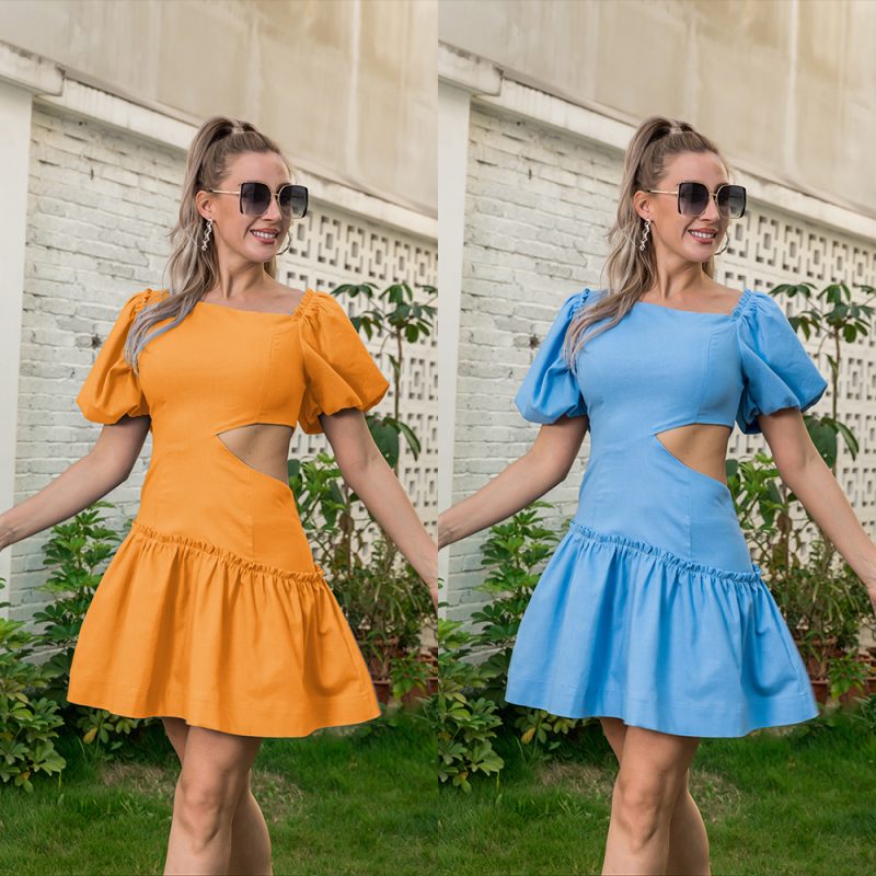 Women Clothing Summer  Dress Solid Color Wrapped Chest Short Sleeve Fresh Little Short Dress Women - Image 2