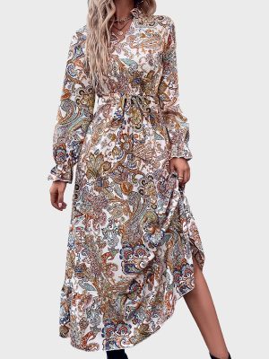 Spring Autumn Trends Slim Dress Waist Tight Chiffon Floral over the Knee Socialite Maxi Dress