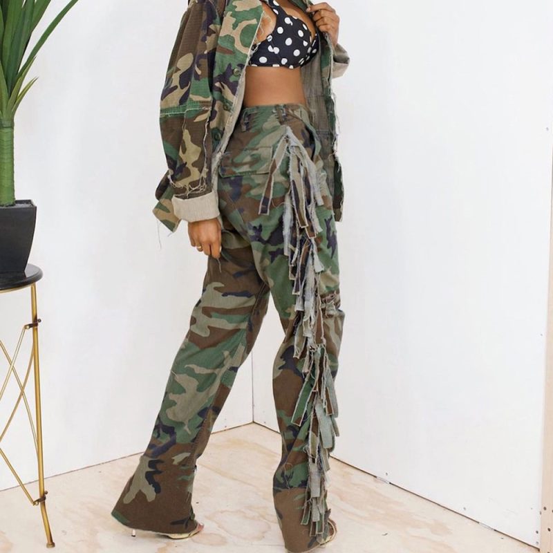 Autumn Winter Wansheng Camouflage Personality Tassel Pocket Casual Pants - Image 2